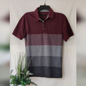 Structure Collection, Slim Fit Mens Maroon/ Purple Striped Polo Shirt Size M